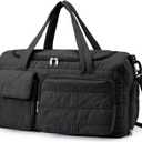Gym Bag for Women, Cute Travel Duffel Bag with Shoe Compartment & Wet Pocket, Lightweight Puffer Weekender Overnight Bag, Travel Carry On for Sport, Hospital, Yoga (Black)