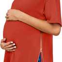 Women's Maternity Shirts Short Sleeve Sweatshirt Zipper Split Side Pregnancy Casual Tunic Top (Red, 30x40)