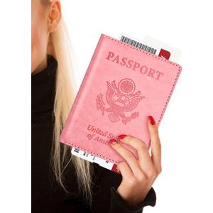 Eoehro Passport and Vaccine Card Holder, Faux Leather, AI-pink, Compact, Lightweight, Waterproof