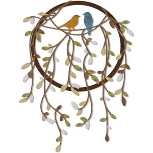 Ferraycle Metal Wall Art Bird on Tree Branch Silhouette with Drooping Vines Bird Art Decor Rustic Metal Spring Decor for Living Room Outdoor Garden Porch Wall Housewarming Party Gift(Classic Color)