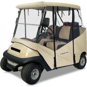 Golf Cart Enclosures 2 Passenger for Club Car Precedent, Tempo&Onward 2 Seater, Golf Cart Rain Cover Driving Enclosure, Rearview Mirror Zipper Clear PVC Window Stronger Zipper Windproof Rainproof(Beige)