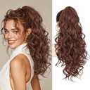 QGZ 20" Wavy Ponytail Extension, Claw Clip Ponytail Hair Extension, Natural Synthetic Hairpiece for Women Daily Use(Auburn)