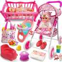 Baby Doll Toys Set with Stroller, Crib, Dining Chair, Realistic Doll Accessories for Kids Pretend Play, Dolls Care Toys Playset for Girls Toddler Ages 3 4 5 6
