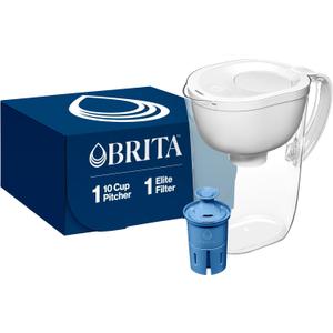 Brita Large 10-Cup Elite Water Filter Pitcher, WQA NSF/ ANSI Certified, Reduces 99% of Lead, Microplastics, & 30 Contaminants, BPA-Free, Removes Chlorine Taste & Odor, 1 Elite Filter, White