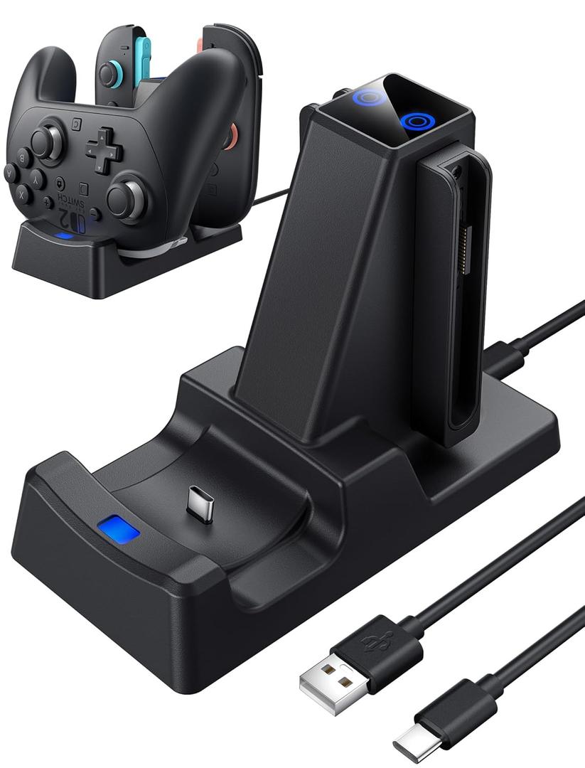 3 in 1 Charging Dock for Nintendo Switch 2 JoyCon and Pro Controller, WEOTOO Controller Charger with LED Indicator Space-Saving Storage Stand Accessories for Switch2 (2025)-Black