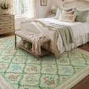 YIHOUSE Green Washable 6x9 Area Rugs for Bedroom Girls, Throw Floral Living Room Rug Non Slip Ultra-Thin, Large Soft Carpet for Kids Playroom, Classroom, Girls Dorm, Nursery, Green Multi