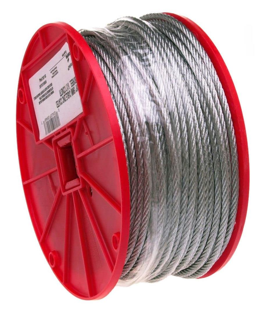 Galvanized Steel Wire Rope on Reel, 7x7 Strand Core, 3/32" Bare OD, 500' Length, 184 lbs Breaking Strength