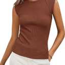 PRETTYGARDEN Women's Ribbed Tank Tops 2025 Summer Cap Sleeve Slim Fitted Knit Basic Casual Tee Shirts Trendy Fashion Clothes (Brown, Small)