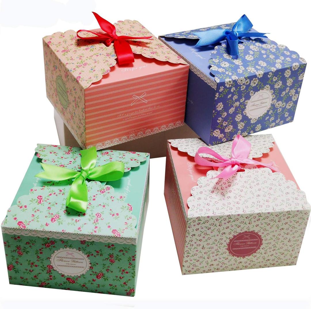 Chilly Gift Boxes, Set of 12 Decorative Treats Boxes, Cake, Cookies, Goodies, Candy and Handmade Bath Bombs Shower Soaps Gift Boxes for Christmas, Birthdays, Holidays, Weddings (Flower Patterned) (multicolored)