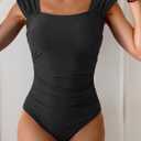 B2prity Womens One Piece Swimsuit Retro Square Neck Tummy Control Bathing Suits Ruched Modest Full Coverage Swimwear (Black, L)