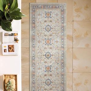 jinchan Runner Rug 2x6 Washable Hallway Rug Distressed Orange Multi Vintage Floral Runner Kitchen Floor Cover Indoor Mat Retro Entryway Living Room Bedroom Office Farmhouse