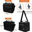 opux Insulated Lunch Box Men Women, Lunch Bag for Work School, Leakproof Soft Cooler Tote Adult, Large Lunch Pail Kids Boys Girls, Picnic Beach Food Bag with Shoulder Strap, Black Medium