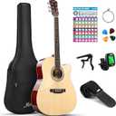 Moukey 41" Acoustic Guitar for Beginners Adults 4/4 Guitarra Acustica with Chord Poster, Gig Bag, Tuner,Steel Strings, Capo, Strap, Natural