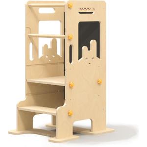 Kids Kitchen Step Stool - Learning Standing Tower with Blackboard, Height Adjustable Safety Rail Stool for Kids, Non-Slip Adjustable Stool for Kitchen, Bathroom