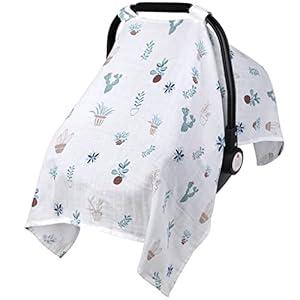 Muslin Carseat Cover for Boys Girls, Breathable Infant Car Seat Canopy, Lightweight Baby Carrier Cover, Newborn Shower Gift, Fit Spring Summer/ Hot Days/ Warm Weather, Cactus