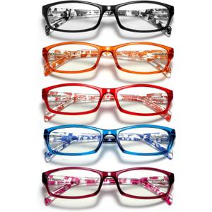 Reading Glasses for Women Men - 5 Pack Blue Light Blocking Spring Hinge Computer Readers Anti Glare UV Eyeglasses
