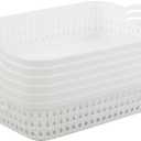 Sandmovie Plastic Woven Storage Basket Tray with Handles, White, 18Packs (12.99" x 9.84" x 2.76")