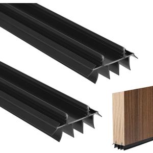 2 Pcs 36 Inch Vinyl Replacement Under Door Seal Replacement Door Bottom with Vinyl Fins Weatherstrip Draft Blocker Adjustable Under Door Bottom Seal with Drip Cap Fits Gaps (Black-A)