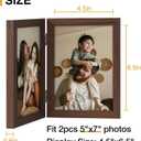 decorUhome Double 5x7 Picture Frame Vertical, Engineered Wood Bifold Photo Frame with Plexiglass for Tabletop Display, 5x7, Brown