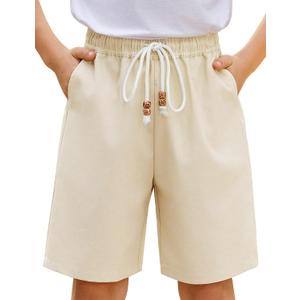 Arshiner Boys Cotton Linen Shorts Summer Beach Shorts Elastic Waist Drawstring Short with Pockets Size 6-18