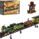 Funwhole Wild West Freight Train Lighting Building-Bricks Set - Classic 4-4-0 Locomotive Model 1524 Pcs Ideas Kit for Adult and Teens