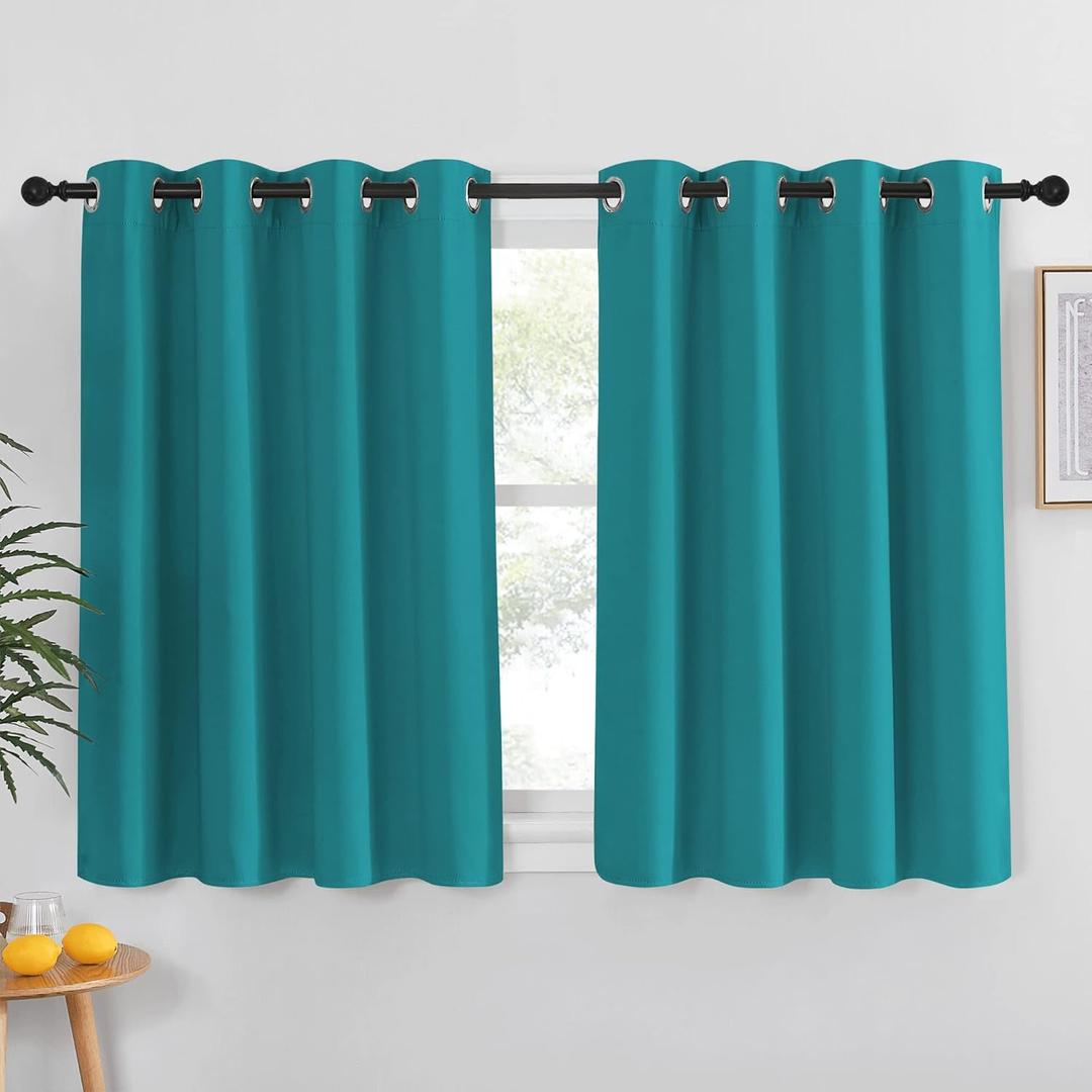 NICETOWN Blackout Curtain for Bedroom - Grommet Thermal Insulated Solid Window Treatment Short Room Darkening Drape Privacy for Bathroom (Peacock Teal, W52 x L54, 1 Panel)