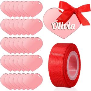 30 Pcs Wedding Acrylic Mirror Heart Place Cards, Blank Heart Name Tags for Table Settings Wedding Guest Name Labels, Bridal Shower Table Decor, Birthday Anniversary Party Decorations(Pink)