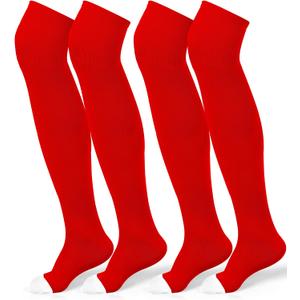 Panitay 2 Pairs High Football Socks Sport Multiple Sizes over the Knee Baseball Socks Extra Long for Boys Girls Women Men (Red and White, L)
