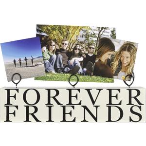Malden International Designs Tabletop Photo Clips Wood Block Forever Friends Picture Holder, White