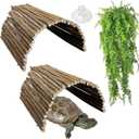 Hamiledyi Extra Large Tortoise Hide 20"x 11.8" Wooden Reptile Hides Large Snake Hide Turtle Hut Bendable Climbing Bridge Wood Tunnel Turtle Hideout for Ball Python Bearded Dragon Chameleon Lizard