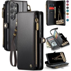 Defencase for Galaxy S26 Ultra Case Wallet with RFID Blocking Card Holder for Women Men, PU Leather Magnetic Snap Flip Wristlet Strap Zipper Wallet Phone Cases for Samsung Galaxy S26 Ultra 6.9", Black