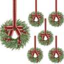 6 Pcs 14 Inch Small Christmas Wreath, Christmas Wreaths for Windows, Winter Mini Wreaths Christmas, Cabinet Wreaths for Kitchen, Window Decorations for Front Door Candle Rings Outdoor Indoor