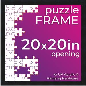 Poster Palooza 20x20 Puzzle Frame Black Solid Wood Puzzle Frame Made to Display Puzzles Measuring 20x20 Inches with UV Acrylic and Hanging Hardware