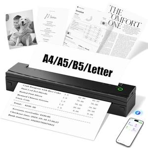 Portable Printer Wireless for Travel, D80 Thermal Printer, Inkless Printers, Compatible with iOS, Android, Laptop, Supports 8.5" x 11" US Letter & A4 & A5 for Home Use, Office, Vehicles, Black