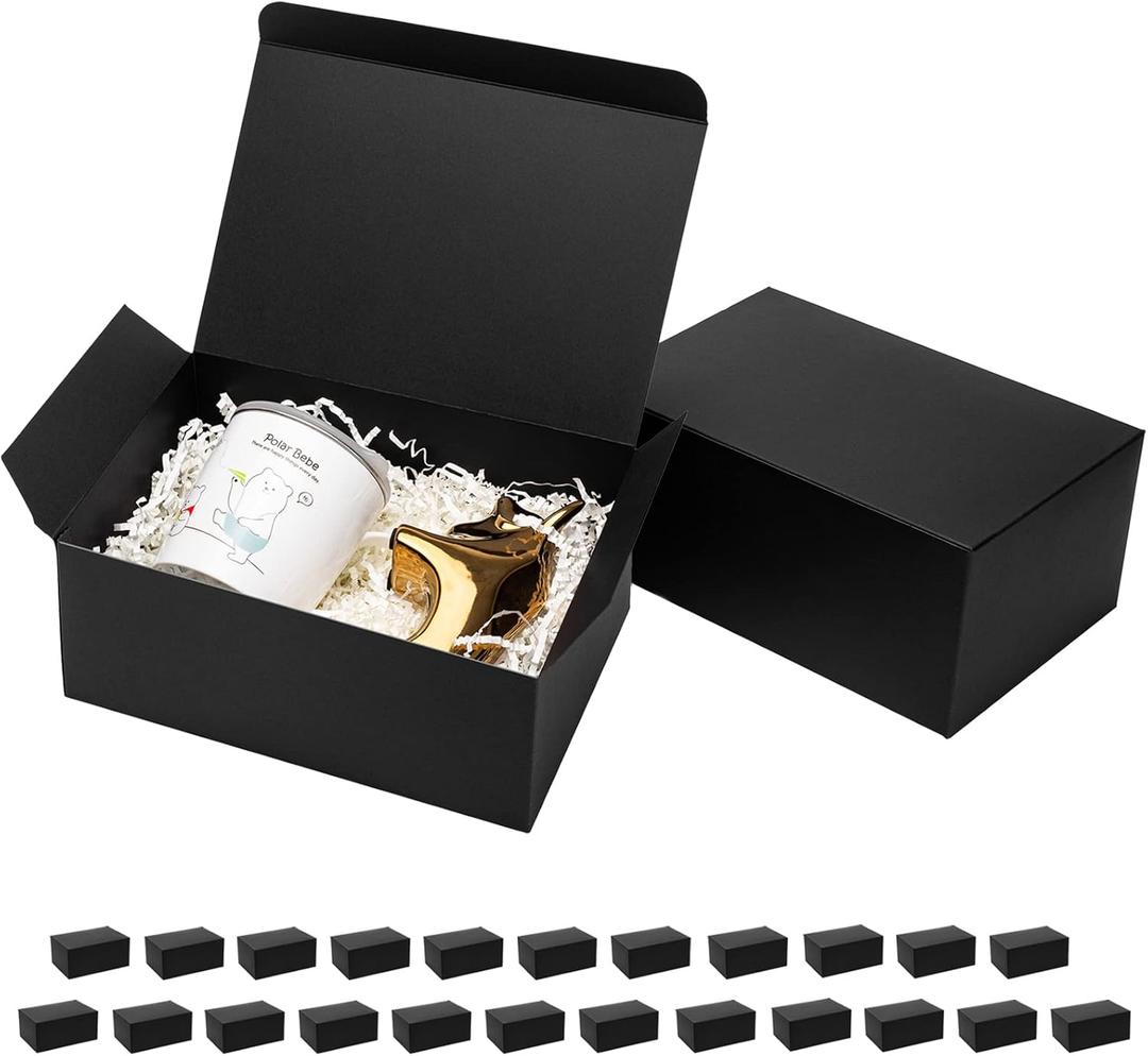 Mcfleet Black Gift Boxes with Lids 9x6x4 Inches 25 Pack Groomsmen Proposal Cardboard Craft Gift Box for Christmas, Wedding, Graduation, Holiday, Birthday Presents Packaging