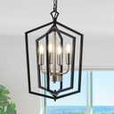 Lanhall 4-Light Dining Room Light Fixture Over Table Black Farmhouse Chandelier Metal Modern Pendant Light for Kitchen Island Dining Room Living Room Foyer Entryway-Brushed Nickel