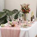 Rustic 1 Pcs Pink Cheesecloth Long Table Runner 35"x120" Gauze Pink Cheese Cloth 6 Pcs Boho Table Dinner Napkins 19. 7" x 19. 7" for Bridal Wedding Baby Shower Home Decoration