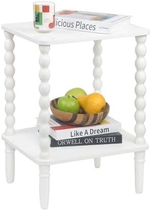 Fultyle White End Table, Small Side Table with Storage Shelf, 2-Tier Modern NightStand for Bedroom, Living Room, Small Spaces (White)