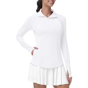 Runhit Women's UPF 50+ Sun Protection Long Sleeve Shirts 1/4 Zip Golf Athletic Quick Dry Workout Hiking Quarter Zip Pullover White 2XL