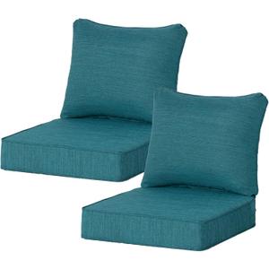 24x24 Inch Outdoor Deep Seat Cushions Set of 2,Thick High-Density Foam, Water-Resistant, Piped Edges & YKK Hidden Zipper for Patio Furniture,Malachite (24"x24"x5.5" 2sets -with curved)