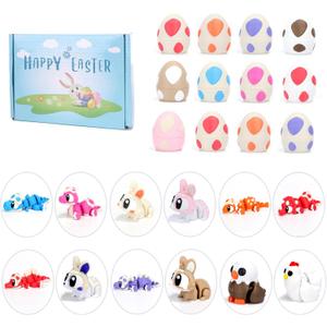 3 x 3D Printed Easter Eggs and Animals Gift Unique Easter Basket Fillers for Toddlers & Kids | Holiday Party Favors and Home Decor (12pcs)