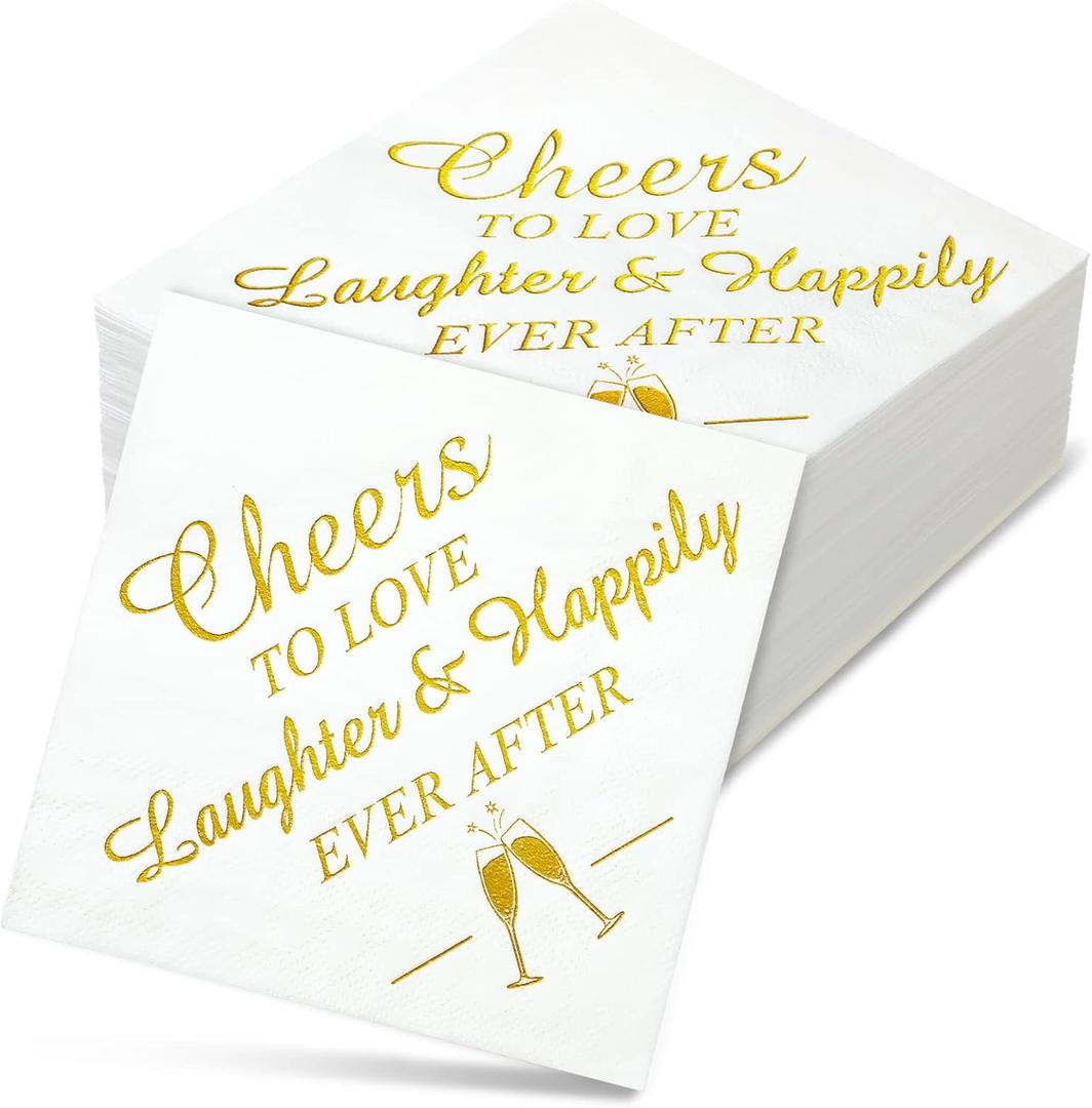 200 Pcs Wedding Napkins for Reception Disposable Bridal Shower Napkins Gold Foil Wedding Decorations Mr and Mrs Napkins for Engagement Party Decoration Cocktail Beverage Dessert (Delicate Styles)