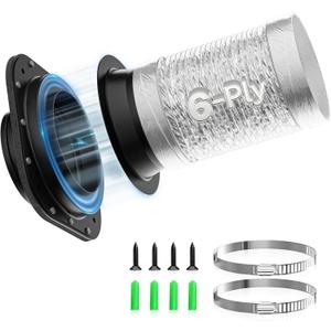 Hon&Guan Magnetic Dryer Vent Coupling Connector Kit DV180 Upgraded Inner Ring Design, 6-Ply 4" x 3ft Aluminum Foil Dryer Vent Hose for Tight Space, 2 Clamps (Black)