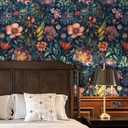 Livelynine Flower Wallpaper Dark Blue Vintage Floral Peel and Stick Wall Paper Colorful Boho Pink Green Red Bright Colors Removable Navy Floral Contact Paper for Cabinets Self Adhesive 17.5x78.8