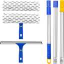 ITTAHO Squeegee for Window Cleaning,12" Squeegee and 11" Microfiber Scrubber Combi with Stainless Steel Pole,Extendable Window Cleaner for Car,Sliding Door,Shower Glass Door-Swivel Style-2 Pads (Blue)