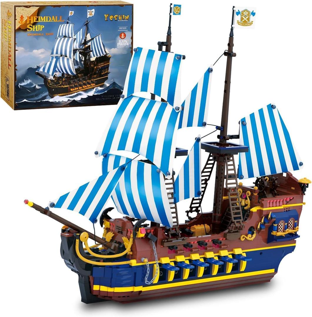 YESHIN Pirates Ship Model Building Blocks Kits, MOC Sailboat Model Construction Set to Build, Gift for Kids Age 8+/Adult Collections Enthusiasts (2010+Pieces)
