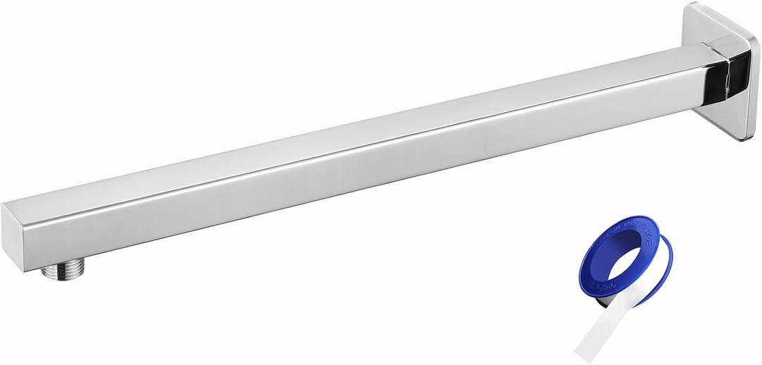 Shower Arm with Flange, 16 Inches Wall Mount Square Straight Extension Arm, Replacement of Fixed Rain Shower Head Pipe, Chrome