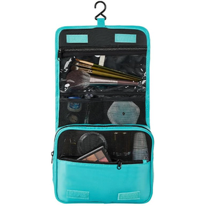Turquoise Hanging Toiletry Bag for Women & Men Travel Cosmetic Bag with Hook Family Makeup Organizer, Size 8.5x7.5