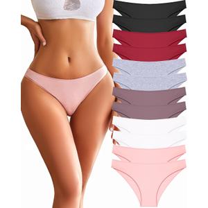 FINETOO 12 Pack Cotton Underwear for Women Cute Low Rise Bikini Panties High Cut Breathable Sexy Hipster Womens Cheeky, Medium