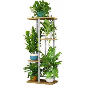LINZINAR Plant Stand Indoor 4 Tier 5 Potted Multiple Plant Shelf Stands for Garden Corner Balcony Living Room White